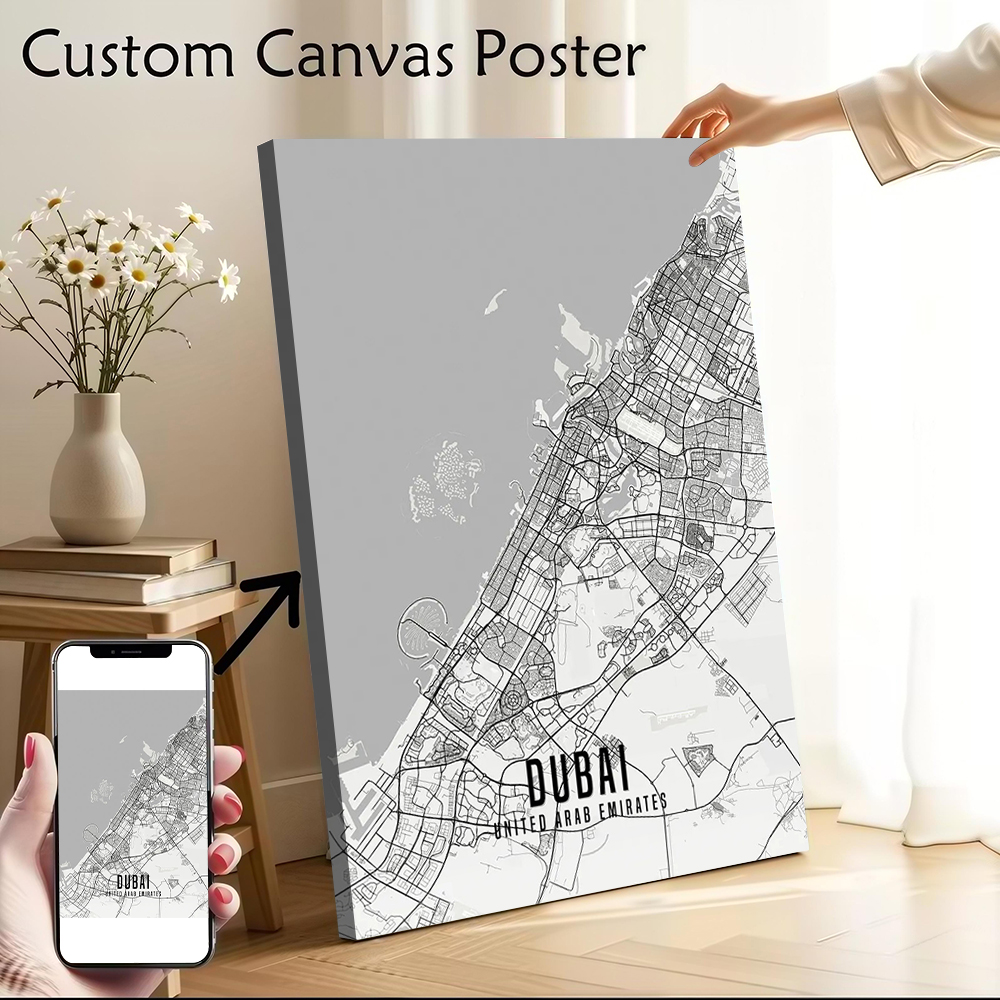 Home Decor Uae - UAE Dubai City Map Poster Canvas