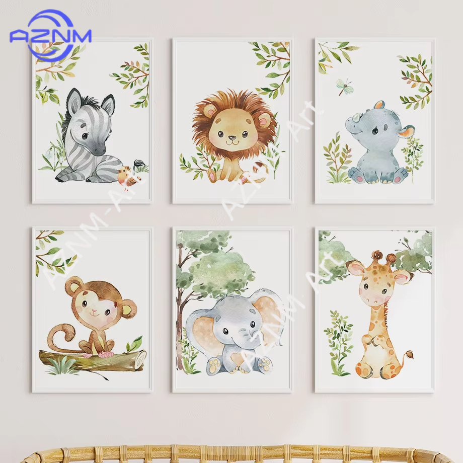 Watercolor Poster Print - 1/6pcs Watercolor Animal Nursery Poster Lion