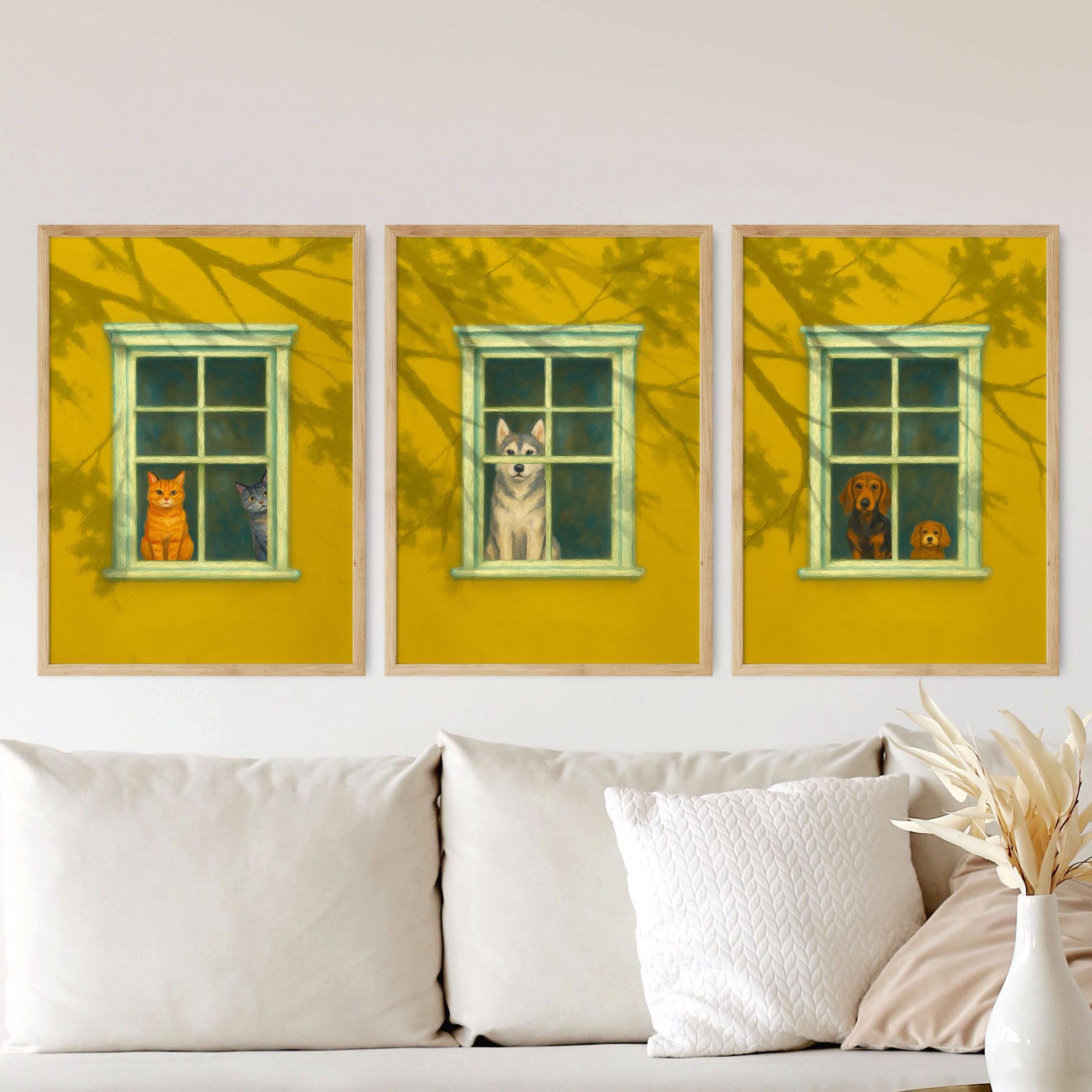 Home Decor Yellow - (3PCS Unframe)3Pcs Yellow Window Pet Wall