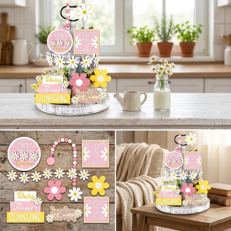 Daisy Tiered Tray Decor Summer - đánh giá và giá Home Decor Daisy