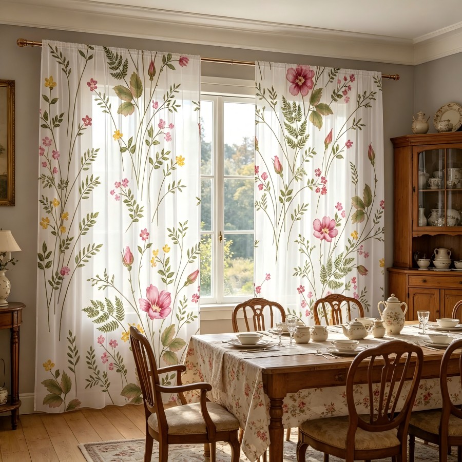 2PCS Digital Print Sheer Curta - đánh giá và giá Home Decor Yellow