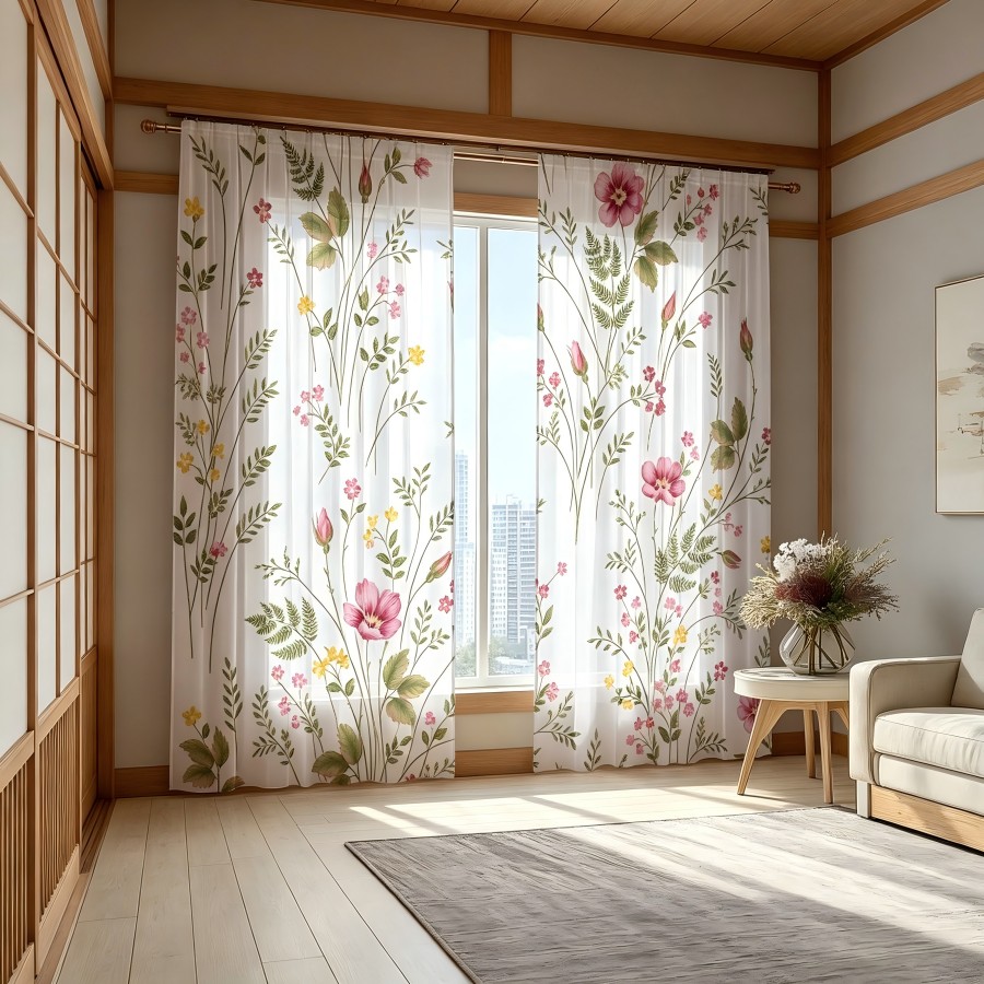 2PCS Digital Print Sheer Curta - đánh giá và giá Home Decor Yellow