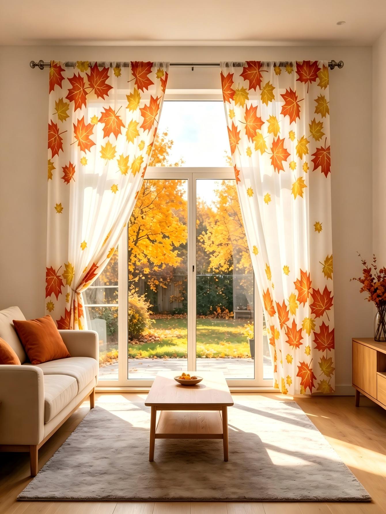 2PCS Digital Print Sheer Curta - đánh giá và giá Home Decor Yellow
