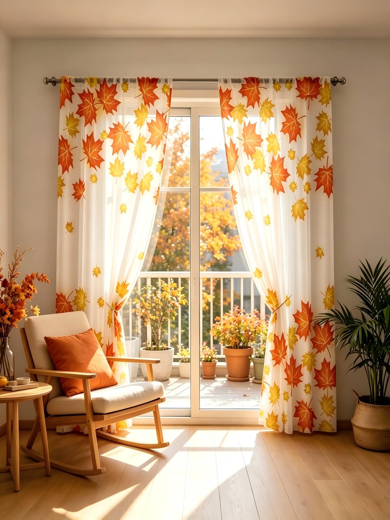 2PCS Digital Print Sheer Curta - đánh giá và giá Home Decor Yellow