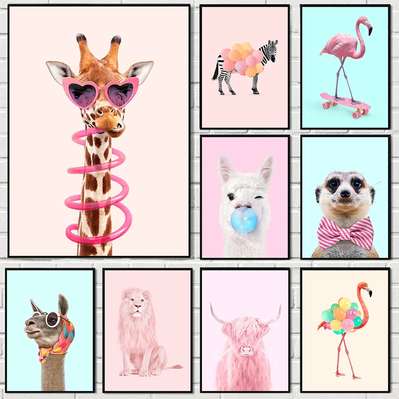 Funny Fashion Giraffe Zebra Fl - đánh giá và giá Watercolor Poster Print