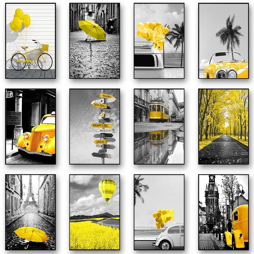 Black and White Europe Landsca - đánh giá và giá Home Decor Yellow
