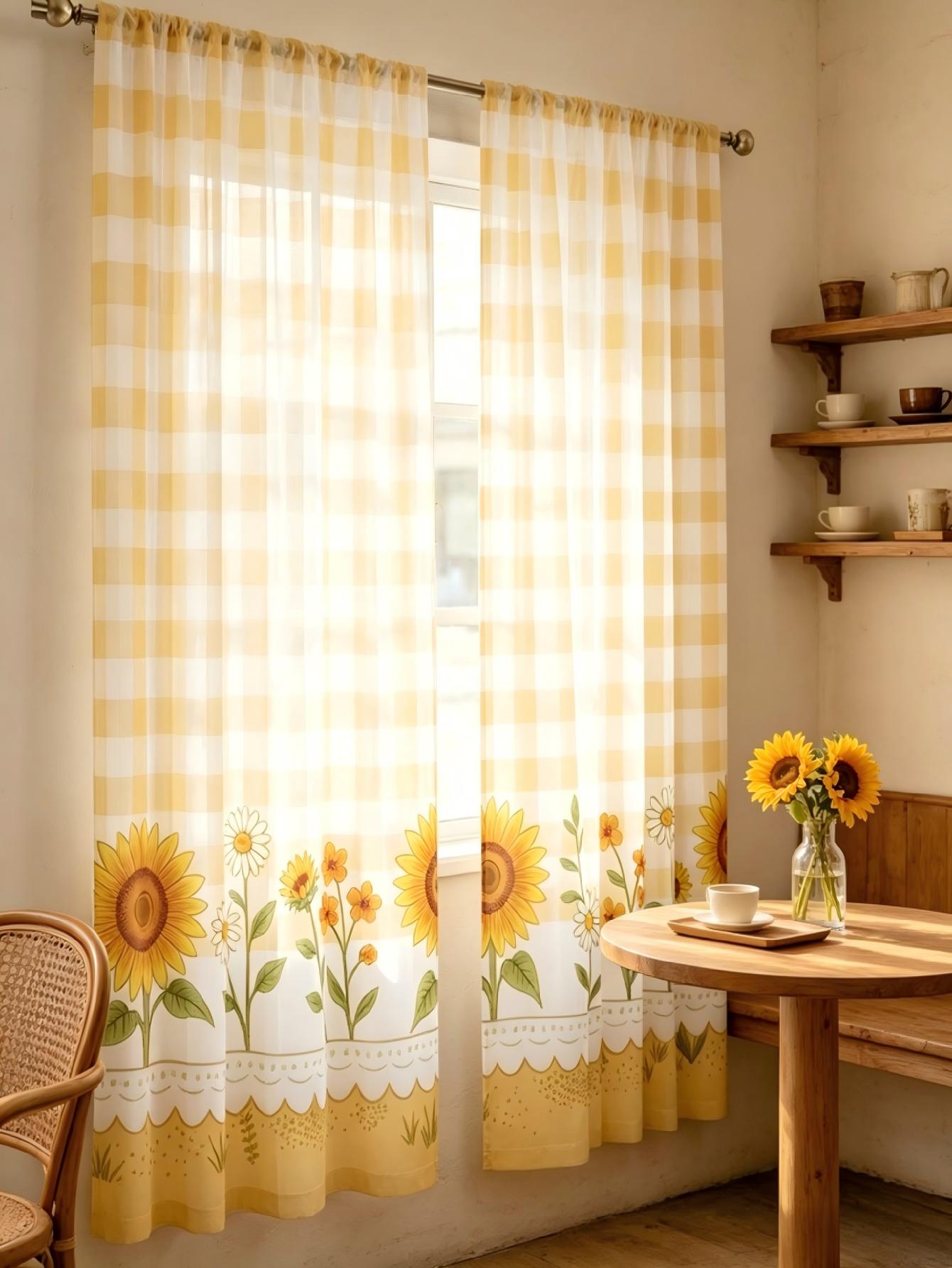 2PCS Digital Print Sheer Curta - đánh giá và giá Home Decor Yellow