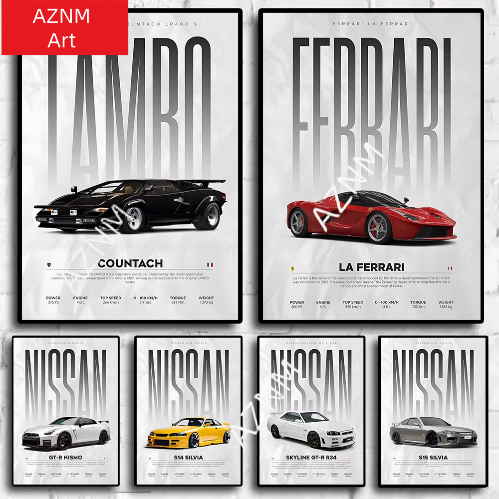Famous Cars S14 F430 SF90 GTS  - đánh giá và giá Watercolor Poster Print