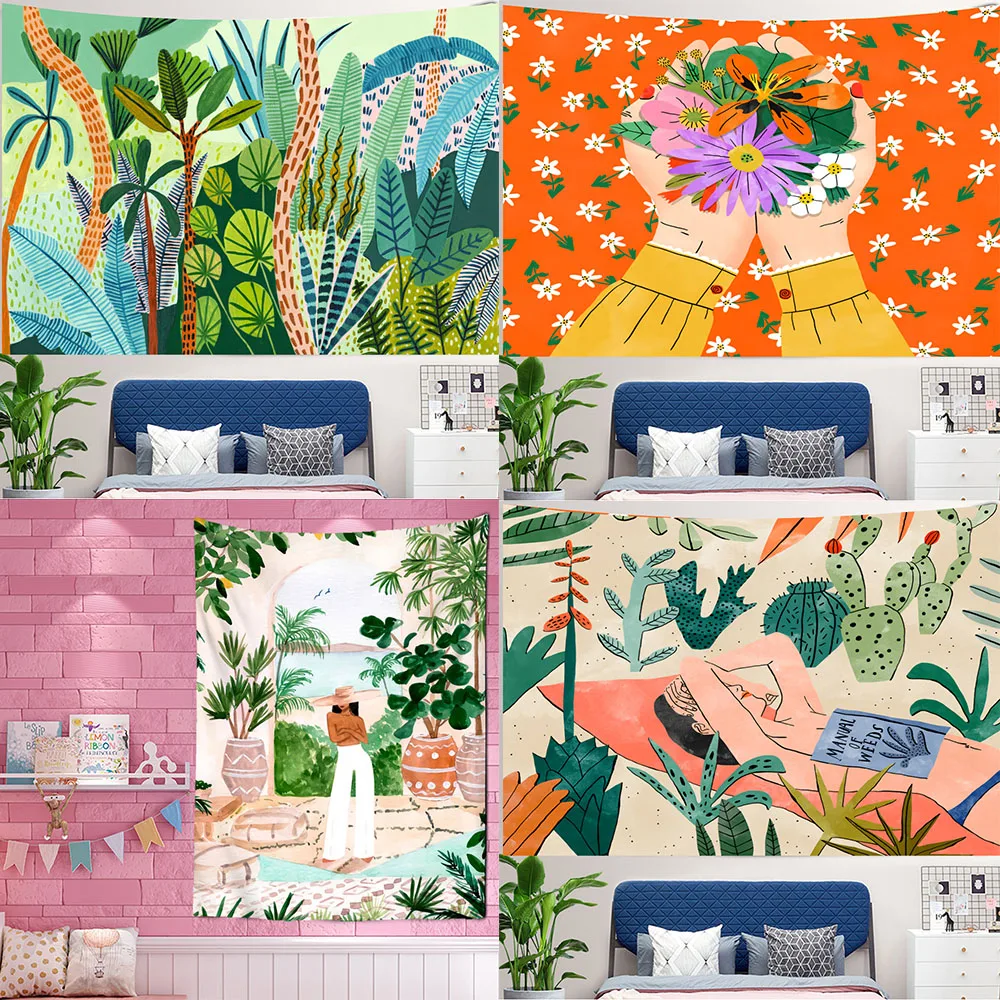 Tropical Green Plant Girl Wall - đánh giá và giá Home Decor Yoga