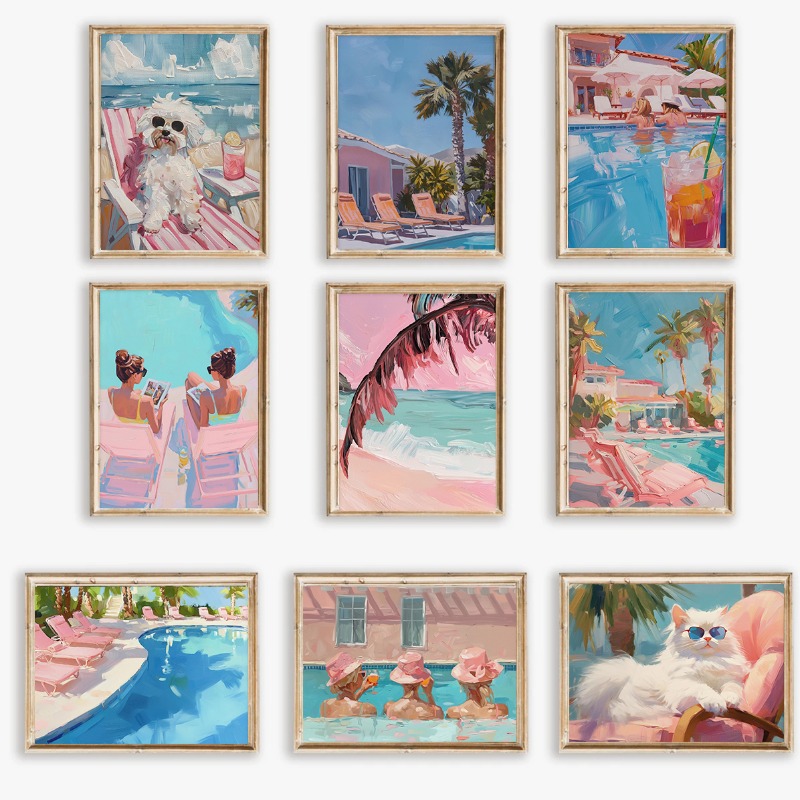 Vintage Girly Summer Pool Part - đánh giá và giá Watercolor Poster Print