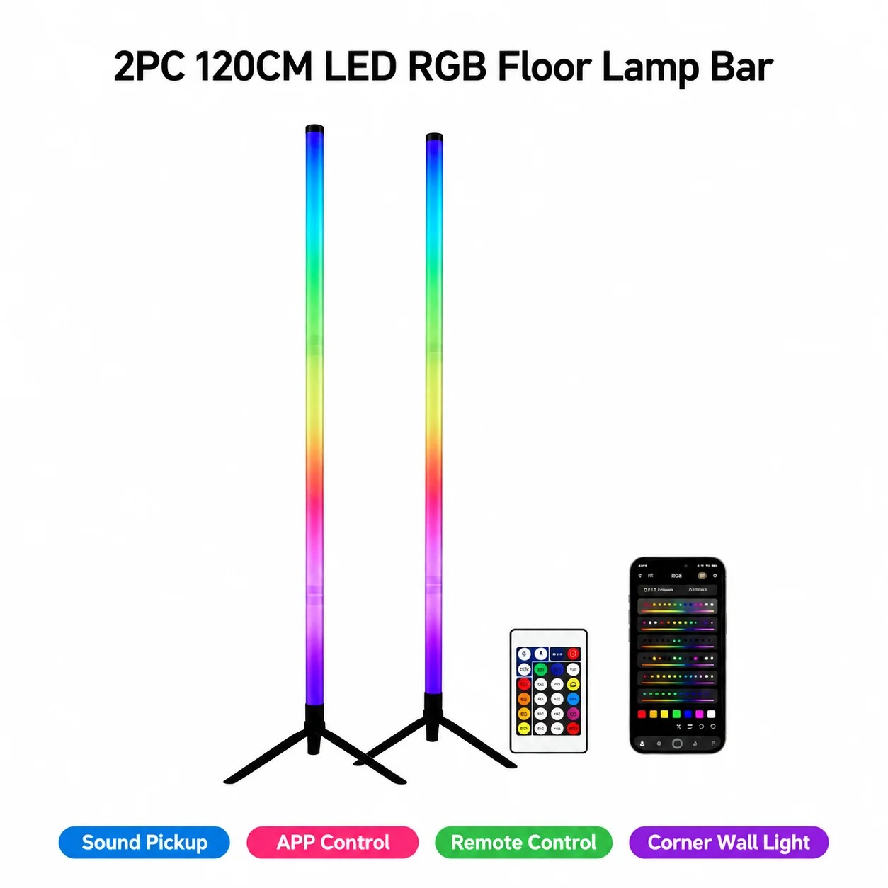 2PCS 120CM RGB Floor Lamp, Sou - đánh giá và giá Home Decor Lighting