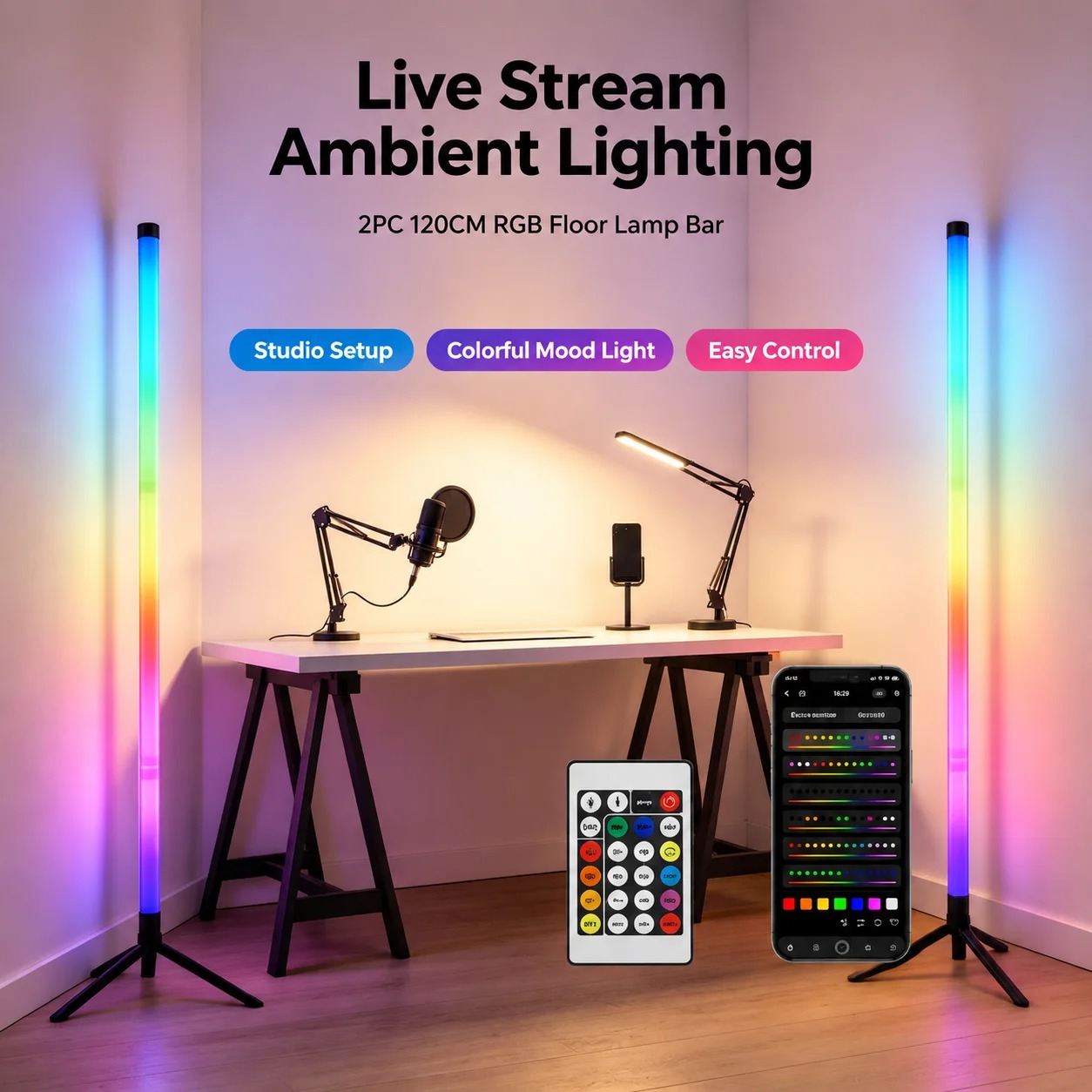 2PCS 120CM RGB Floor Lamp, Sou - đánh giá và giá Home Decor Lighting