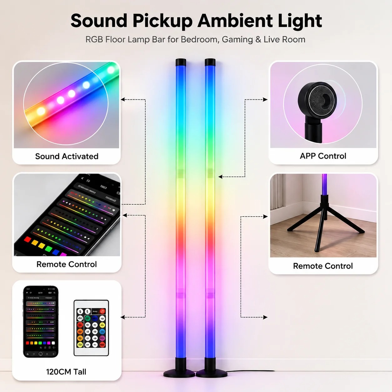 2PCS 120CM RGB Floor Lamp, Sou - đánh giá và giá Home Decor Lighting